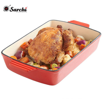 4 Qt de hierro fundido esmaltado Deep Roasting Pan